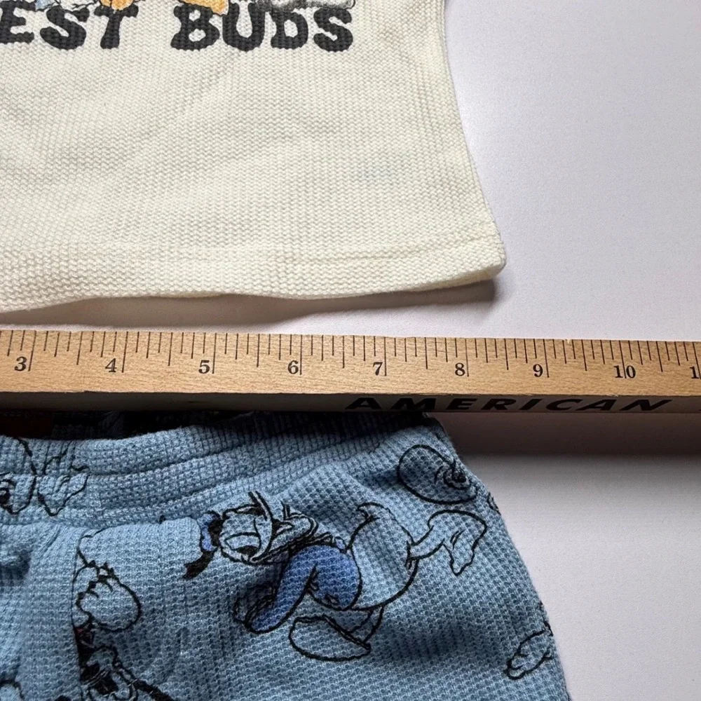 Disney Mickey and Friends Baby Waffle Knit Set 3-6M Best Buds Blue Cream 2pc